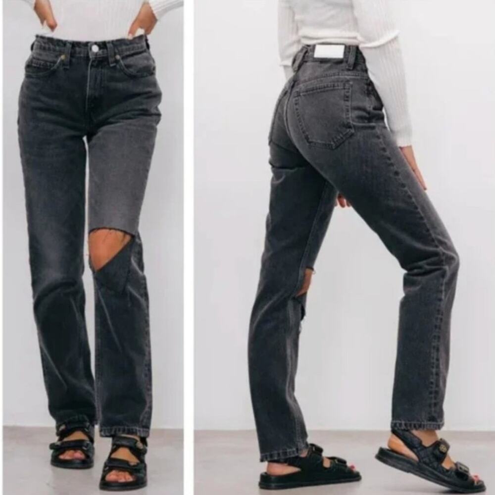 Re/done 70s Straight Jeans Washed Noir with Hole Size 29